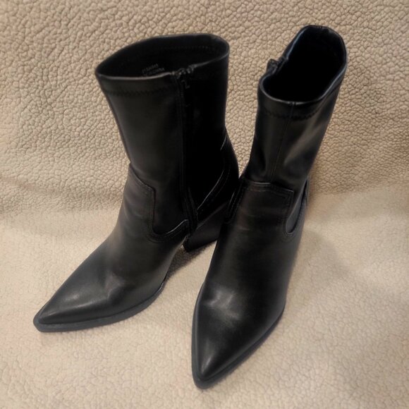 Forever 21 Sleek Black Pointed Toe Chunky Heeled Boots - Size 7 - Picture 1 of 12
